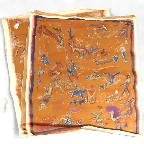 LEE FELTHAM ,"EGYPTIAN HIEROGLYPHS", "  ACRYLIC ON ROLL CANVAS X 3, 840 X 770MM provenance below