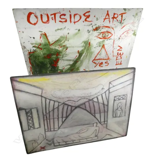 LEE FELTHAM, SHAPES,  ACRYLIC ON CANVAS X 2, LGST 810 X 1170 MM, provenance below