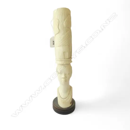 AFRICAN CARVED IVORY TUSK H.330mm repair