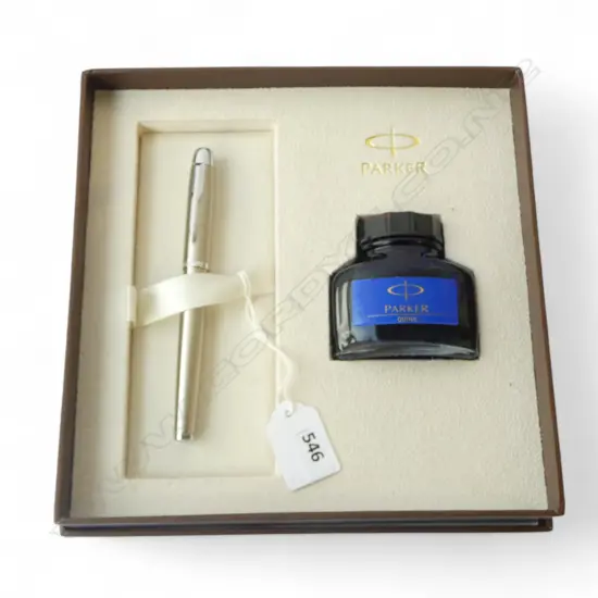 PARKER FOUNTAIN PEN + INK BOTTLE, BOXED