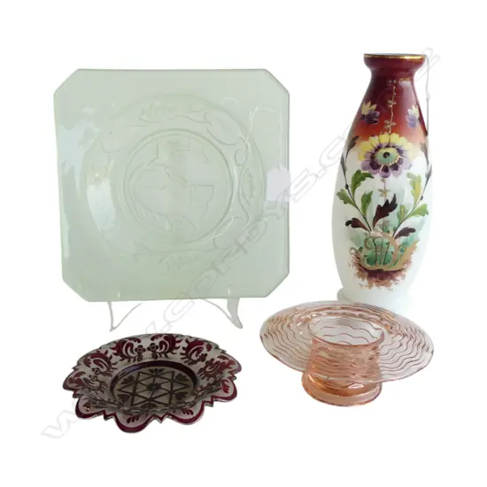4 PCS VICTORIAN & DECO GLASS, VASE H.270mm