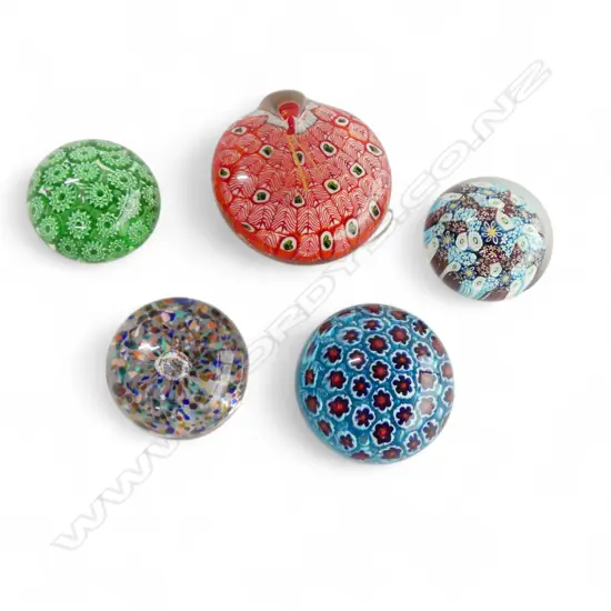 5 ART GLASS PAPERWEIGHTS 