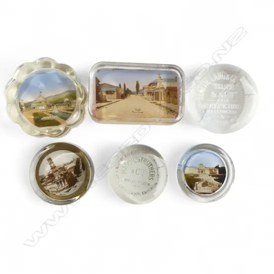 4 N.Z. PHOTOGRAPHIC PAPER WEIGHTS + 2 NZ. ADVERTISING PAPERWEIGHTS