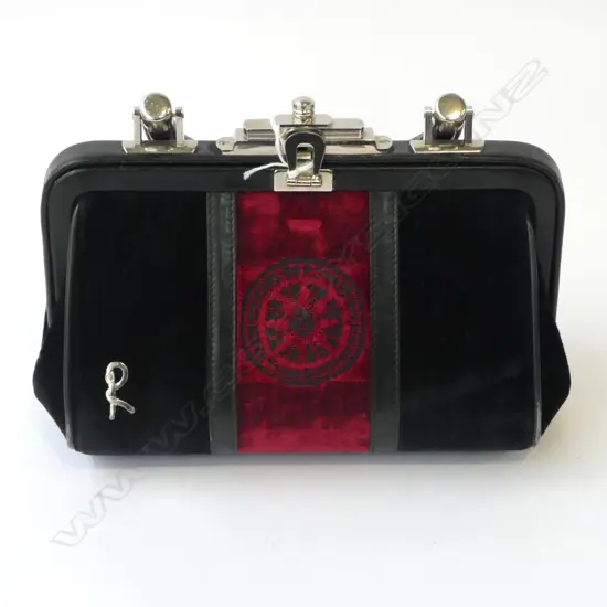 ITALIAN ROBERTA DI CANERINO VELVET HAND BAG leather trim + red leather interior