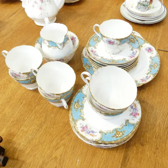 SHELLEY CHINA TEASET 7CSPS CAKE PLATE C/SUGAR BLUE EMPRESS PAT