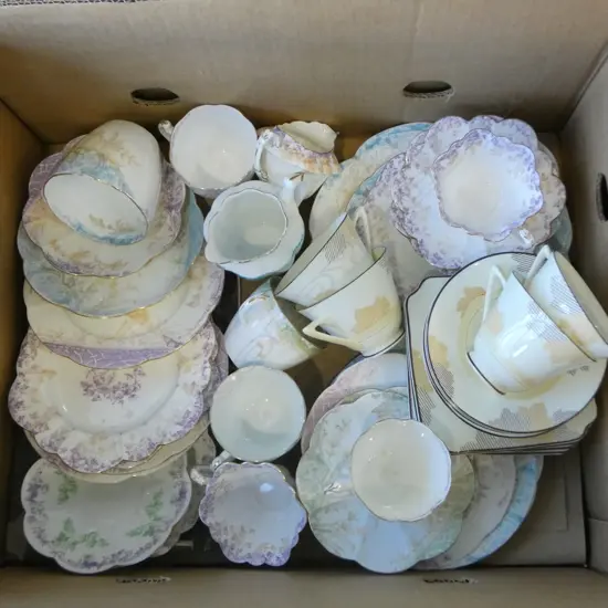BOX LOT PART CHINA TEASETS R/DOULTON ETC