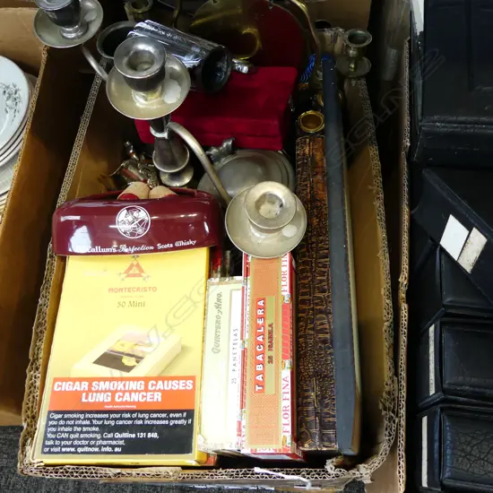 ASST. SILVER PLATE, CUBAN TOBACCO BOXES ETC