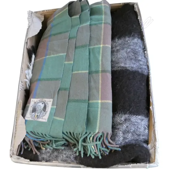 4 BLANKETS (1 cot size) & CUSHION (Kaiapoi blanket sml holes & thin)