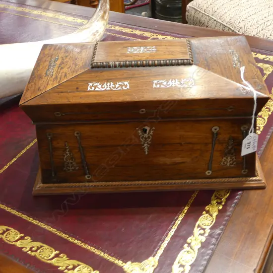 ANTIQUE TEA CADDY w. MoP INLAY W.350mm