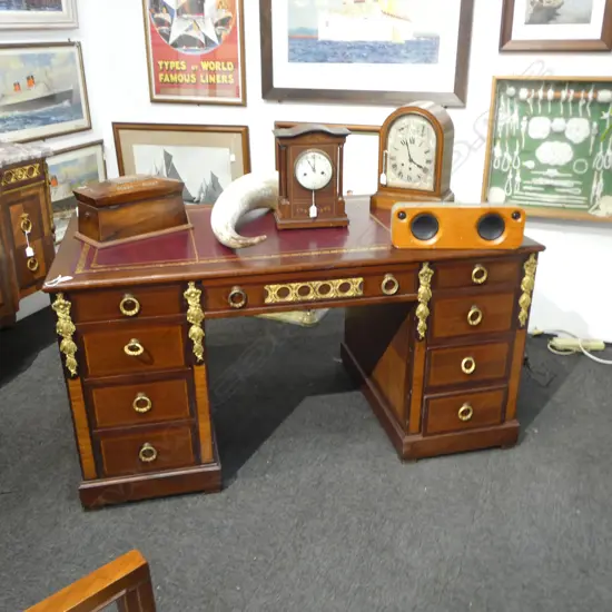 DESK w. RED LEATHER TOP 1500x800x770mm