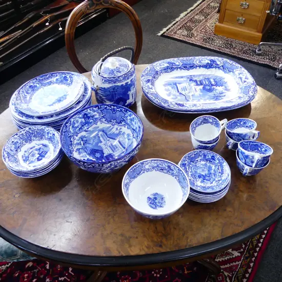 GEORGE JONES & SONS ABBEY 1790 DINNER CHINA INCLUDING BISCUIT BARREL, ASHETTES (SOME FAULTS)