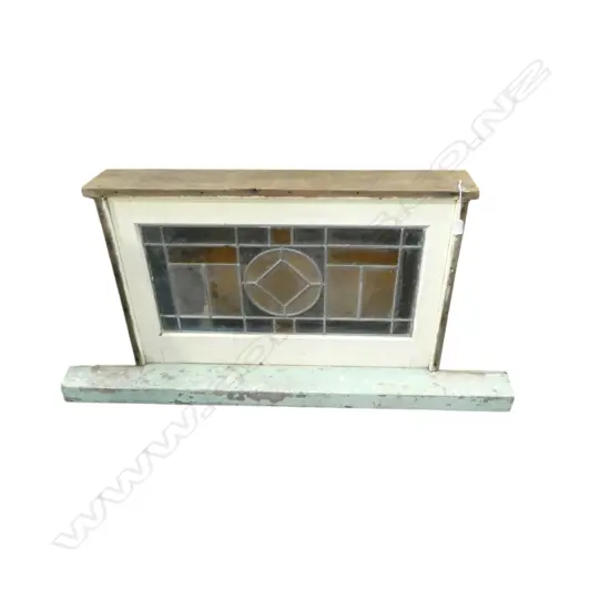 LEAD LIGHT WINDOW IN FRAME WITH SILL; FULL SIZE 1170x220x570mm WINDOW 650x300mm approx
