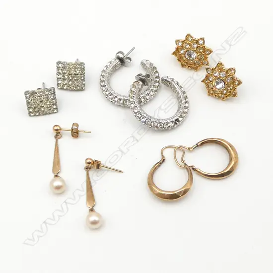2 PRS 9CT EARRINGS, 2.8gms + 3 COSTUME PRS
