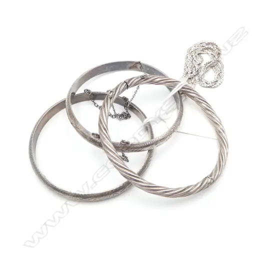 3 STG SILVER BANGLES + STG SILVER BRACELET