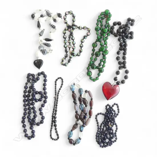 8 BEAD NECKLACES, GLASS ETC