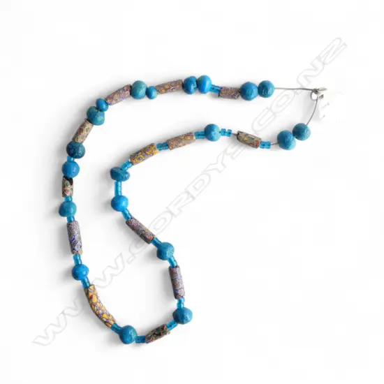 NECKLACE OF GLASS & STONE TRADE BEADS L.1000mm