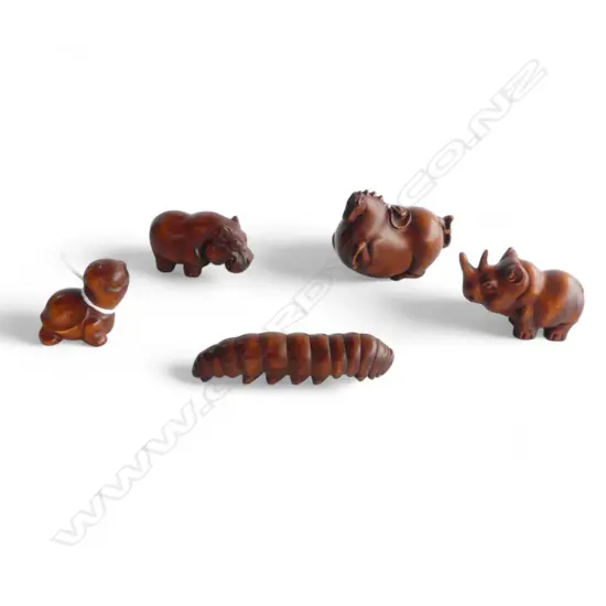 5 ORIENTAL CARVED WOODEN ANIMALS L.100mm