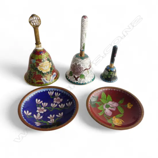 3 CLOISONNE BELLS + 2 PIN DISHES Dia.80mm