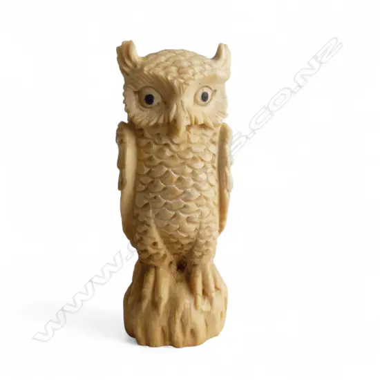 SML CARVED BONE OWL, H55mm