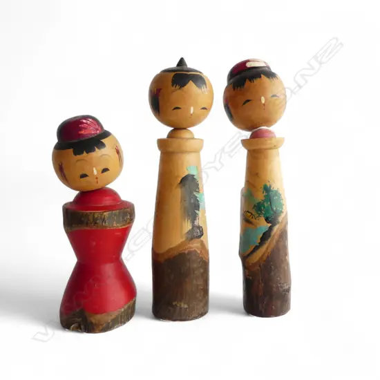 3 1940's KOKESHI DOLLS w NODDING HEADS, H.170mm (tallest) 