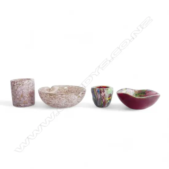4 PCES MURANO GLASS; 2 BOWLS 145mm dia, 2 CUPS - smallest AF