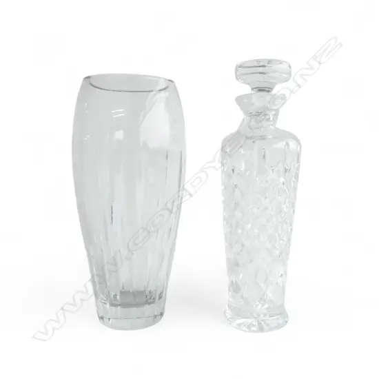WATERFORD CUT CRYSTAL DECANTER H.285mm + CRYSTAL VASE