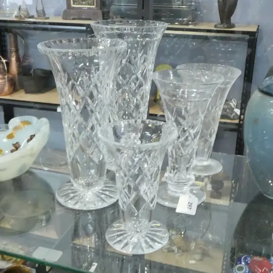 4 WEBB & CORBETT CUT CRYSTAL VASES H.220mm  + STUART CRYSTAL VASE H.165mm