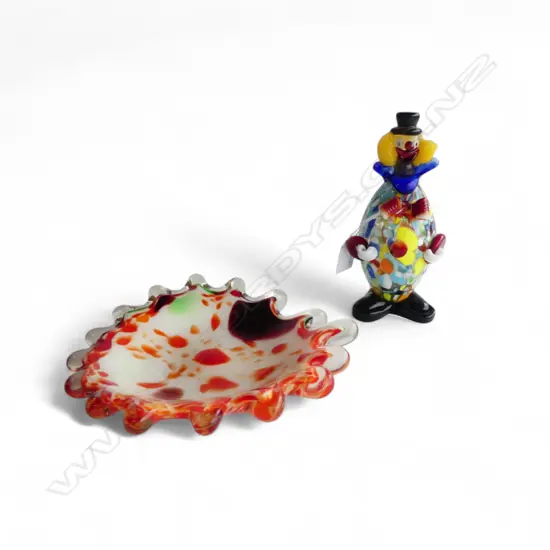 MURANO GLASS CLOWN H.185mm + ART GLASS BOWL 210mm dia