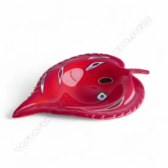 RED MURANO BOWL, LEAF FORM W.295mm