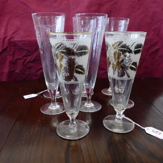 5 ETCHED GLASSES AND 3 OTHERS