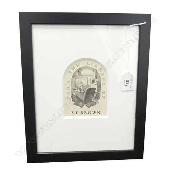 RUSSELL CLARK 'From the Library of S.C Brown' wood engraving  110 x 80mm (light foxing on image)