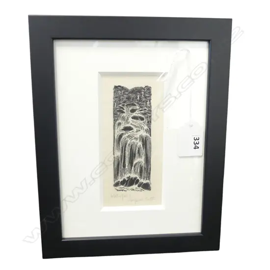 Campbell Smith (NZ1925-) woodcut 'Waterfall I'. Signed & entitled. 130 x 58mm. Ex. The John Perry collection...