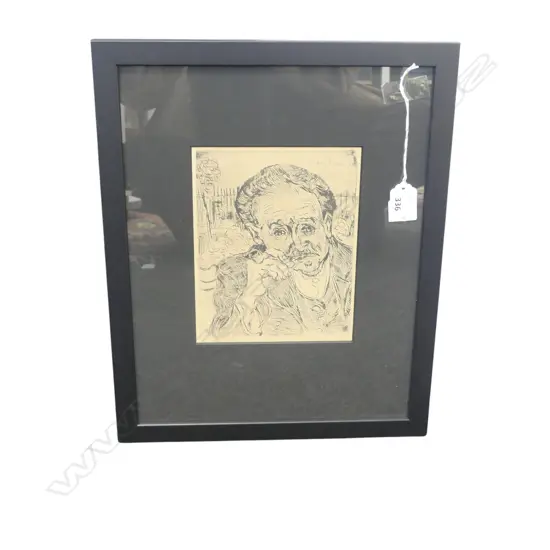 PRINT OF VAN GOGH ETCHING MAN WITH PIPE 185 X 145mm in contemporary black frame