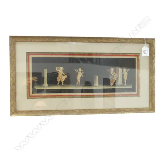 ORIGINAL OLD ITALIAN WATERCOLOUR ARTWORK AFTER POMPEII OF PUTTEE SIGNED, 150 x 400mm