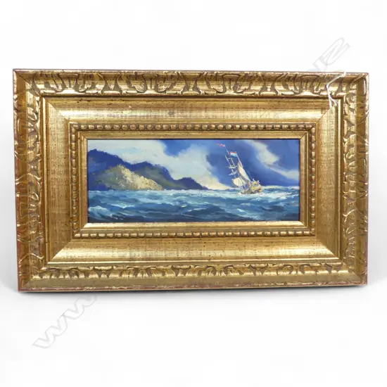 SMALL GILT FRAMED MARINE OIL SIGNED RICHARD BAKER H240 L350MM (From the Estate of Tommy Doyle)