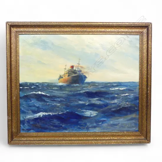 OIL ON BOARD CARGO SHIP ON WINDY SEA SIGNED FURNESS H450 W540MM (From the Estate of Tommy Doyle)