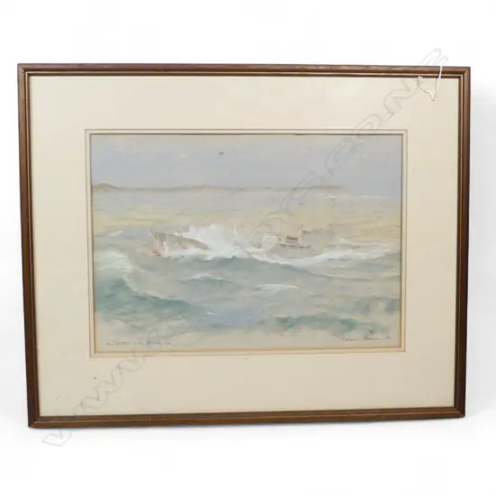 WATERCOLOUR 'MV CEMENT KING OFF TABLE CAPE' SIGNED MICHEAL BAKER. H.280, W.390mm (From the Estate of Tommy Doyle)