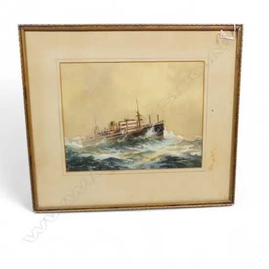 W/C: MV KARAMEA IN A HEAVY SEA, BY JOHN CHARLES ALLCOT (1888-1973), SIGNED & DATED 1931. H.210, W.270mm (From the Estate of Tommy Doyle)