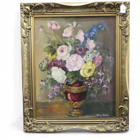 MAVIS ATWELL 'FLOWER STUDY' ACYLIC ON BOARD '75 485x385mm