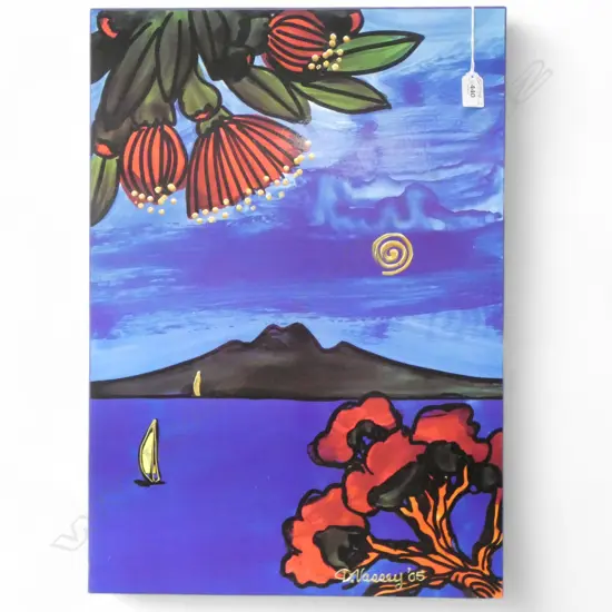 DIANE VASSEY BOARD MOUNTED REPRODUCTION 'Rangitoto', H.600 x 420mm