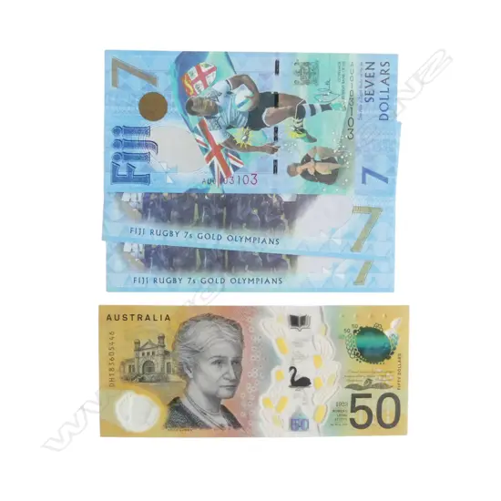 4 UNC BANK NOTES; 3x FIJI $7, AUSTRALIAN $50 TYPO IN 'RESPONSIBILITY'
