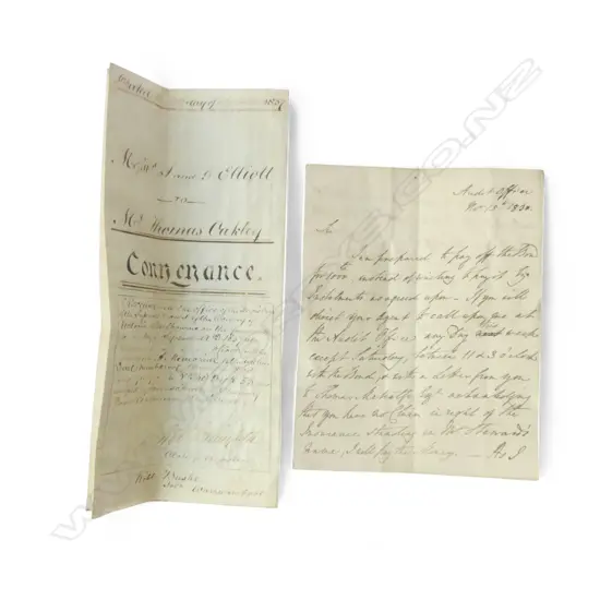 2 PARCHMENT DOCUMENTS; 1857 INDENTURE, LETTER 1830s