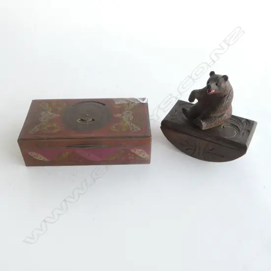 OLD WWII PERIOD INDIAN ENGRAVED & COLOURED CALENDAR TIN 1929-1956 'TO MAM FROM IVOR'UNDERNEATH & CARVED LITTLE BLACK FOR