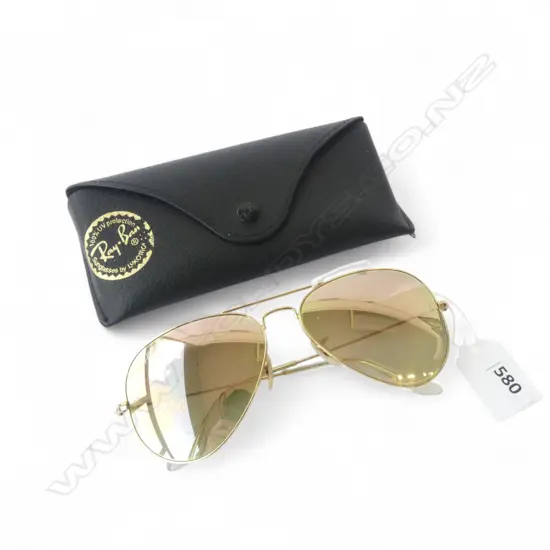 PR RAY BAN REFLECTIVE AVIATOR SUNGLASSES & CASE, MADE IN ITALY
