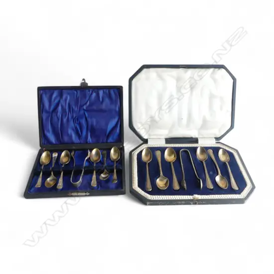 2 CASED SILVER PLATED TEA & SUGAR CUTLERY SETS