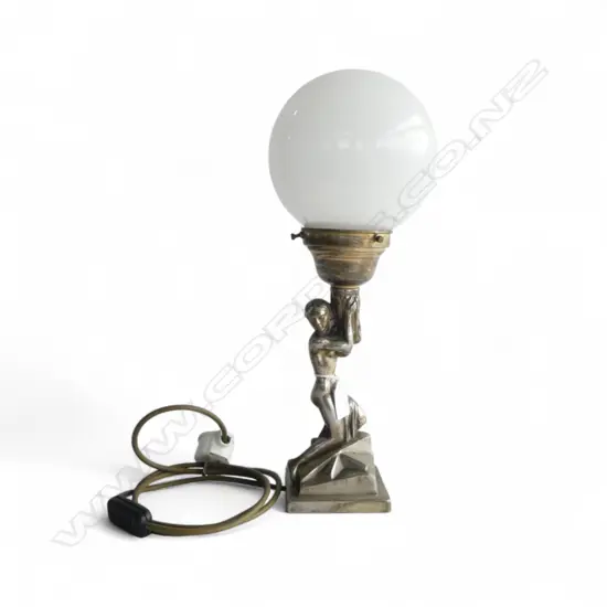 ART DECO TABLE LAMP H.420mm SILVER METAL FIGURE