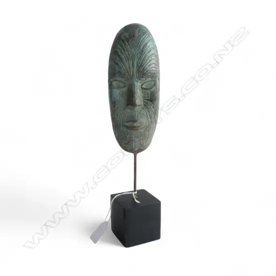 BRONZE MAORI MASK ON STAND H.330mm