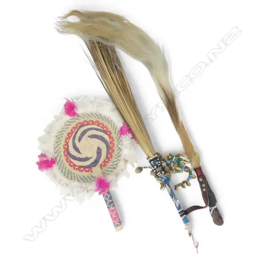 3 ETHNIC CARVED BEADED FLY WHISKS L70MM LONGEST