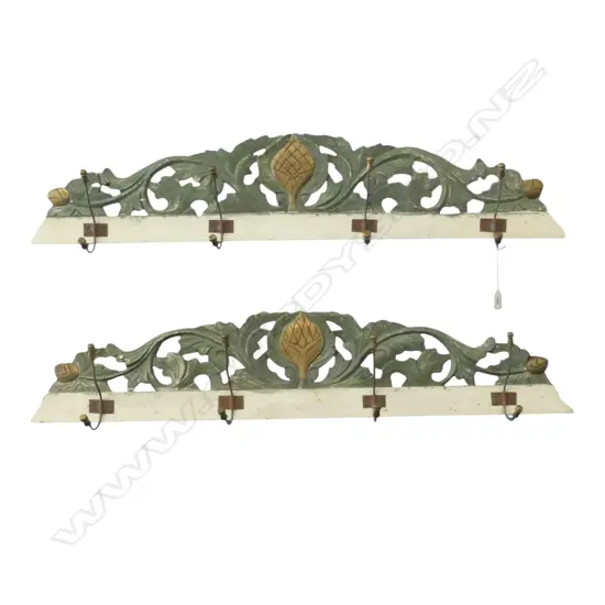 PAIR INDONESIAN CARVED WOOD & METAL COAT RACKS, L1040mm