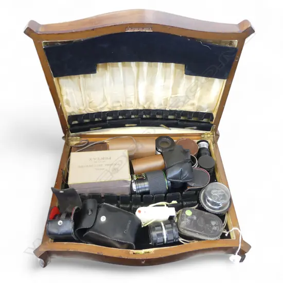 VINTAGE CANTEEN CUTLERY BOX L450 FULL OF 20PLUS VINTAGE CAMERA LENSES ETC
